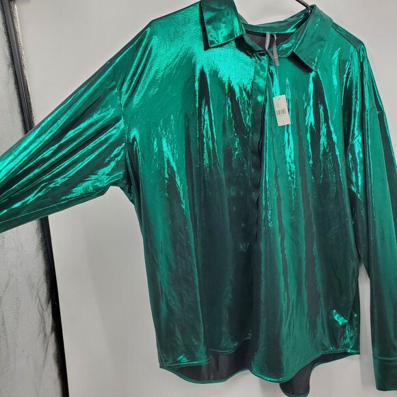 Anthropologie The Gillian Liquid Shine Button Down Shirt Women Size XL NWT - Picture 4 of 16